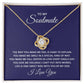 Love Knot Necklace for Soulmate with message card, featuring cubic zirconia and gold chain, gift for loved ones.