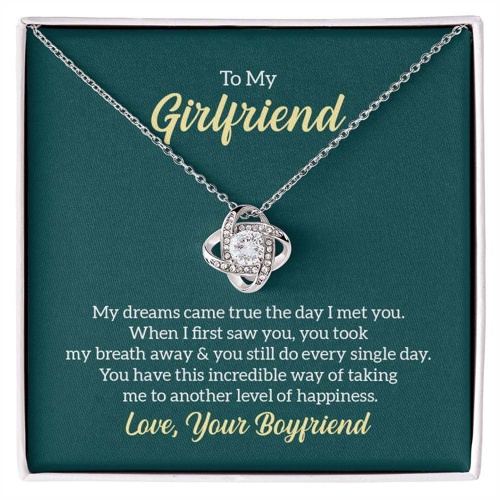 Love Knot Necklace for Girlfriend with Cubic Zirconia Crystals, Gift Box Included