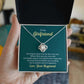 Love Knot Necklace for Girlfriend in gift box with heartfelt message, featuring cubic zirconia and adjustable chain.