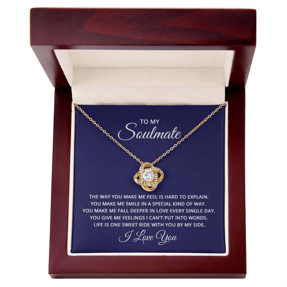 Love Knot Necklace for Soulmate in gift box with message.