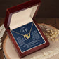 Interlocking hearts necklace for wife from husband in luxury box with message.