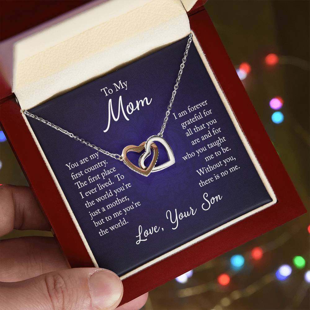 Interlocking Hearts Necklace for Mom from Son with Gift Box