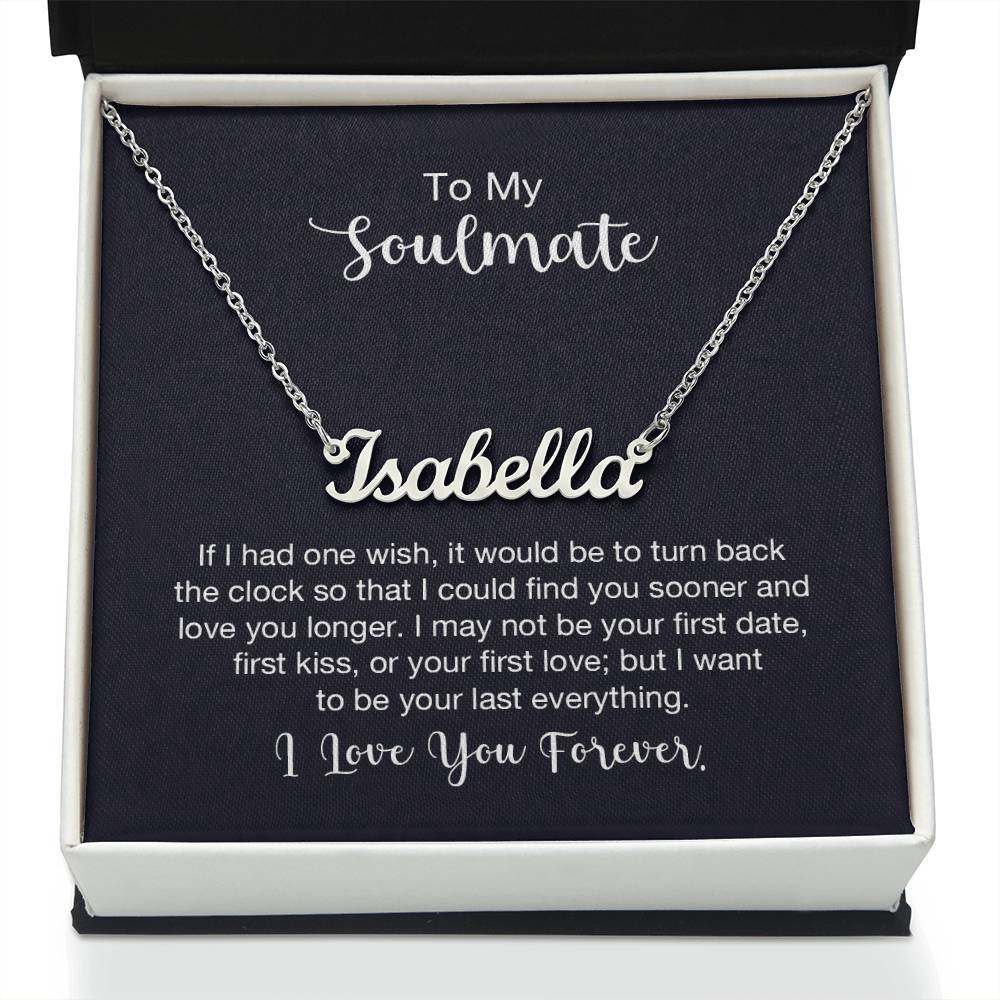 Custom name necklace with "Isabella" in cursive, perfect gift for soulmate.