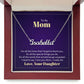 Custom name necklace in a gift box with a heartfelt message from daughter to mom.