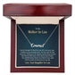 Customised name necklace for mother-in-law in gift box with personal message.