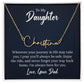 Personalized name necklace for daughter from dad, contemporary font, 18K gold finish, adjustable chain, packaged for gifting.