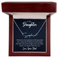 Signature Name Necklace for Daughter from Dad in gift box with message.