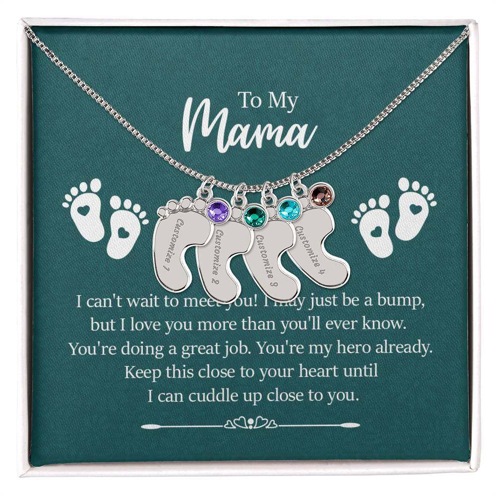 Engraved Baby FeetEngraved Baby Feet with Birthstones Necklace - To My Mama