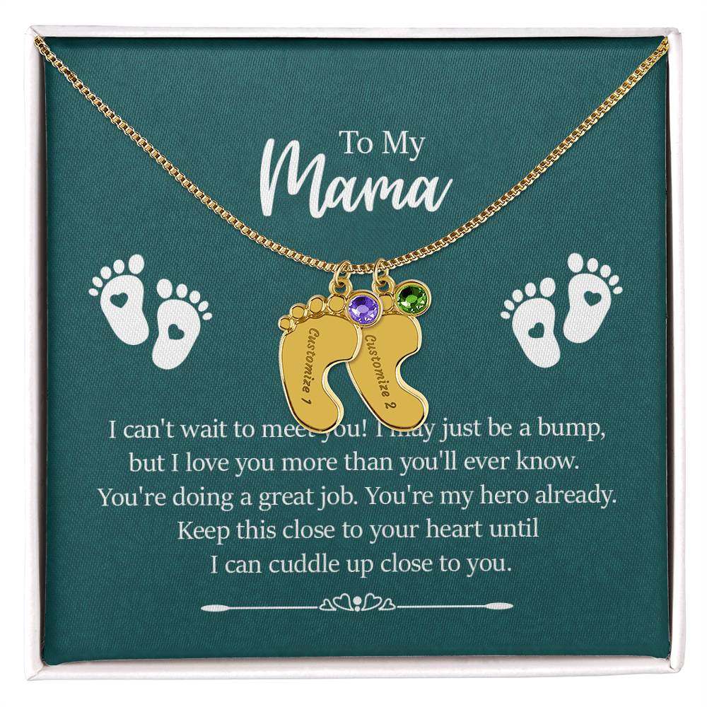 Engraved Baby FeetEngraved Baby Feet with Birthstones Necklace - To My Mama
