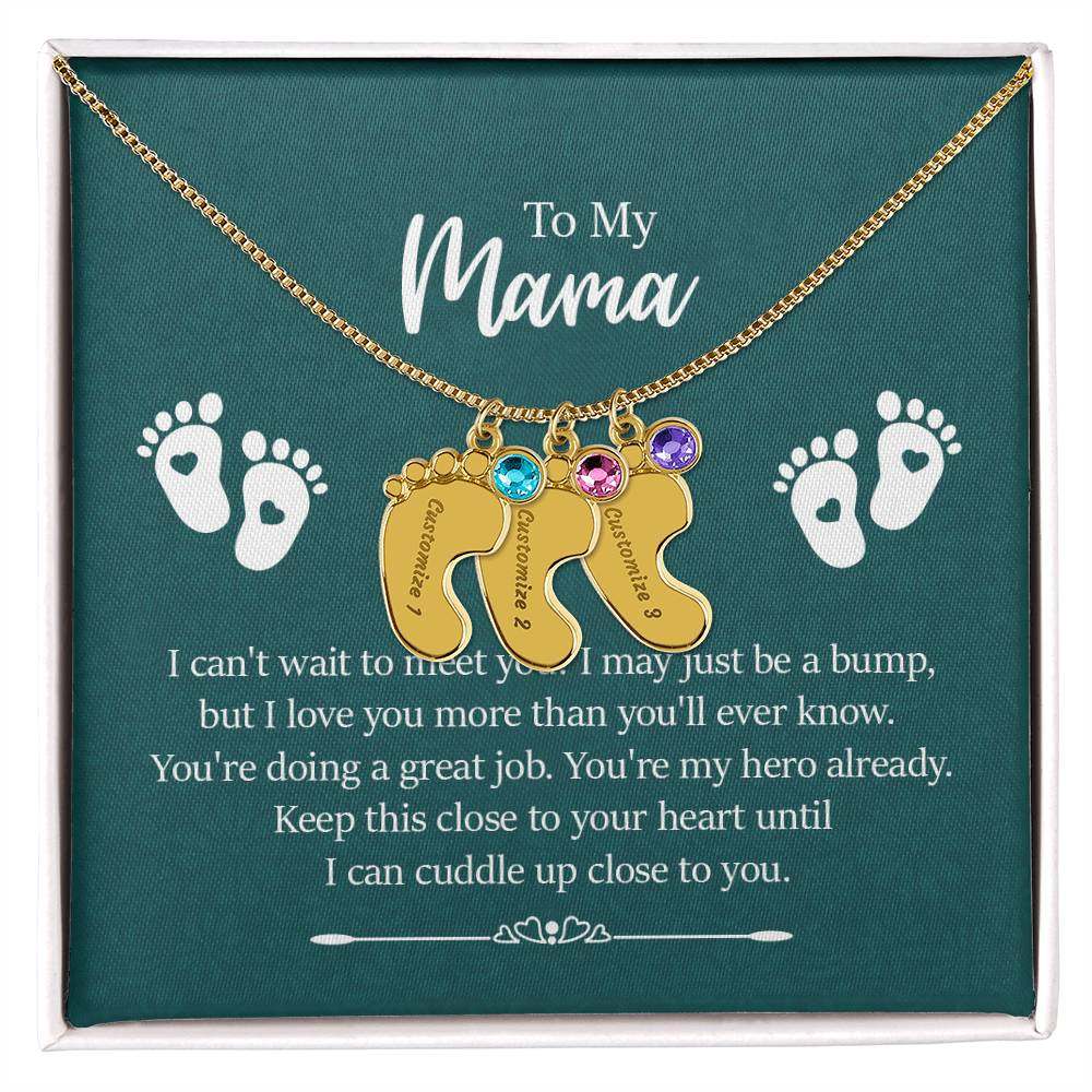Engraved Baby FeetEngraved Baby Feet with Birthstones Necklace - To My Mama