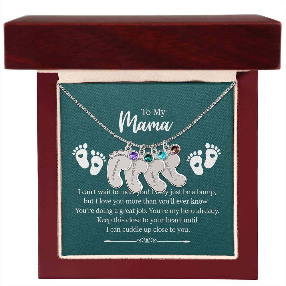 Engraved Baby FeetEngraved Baby Feet with Birthstones Necklace - To My Mama