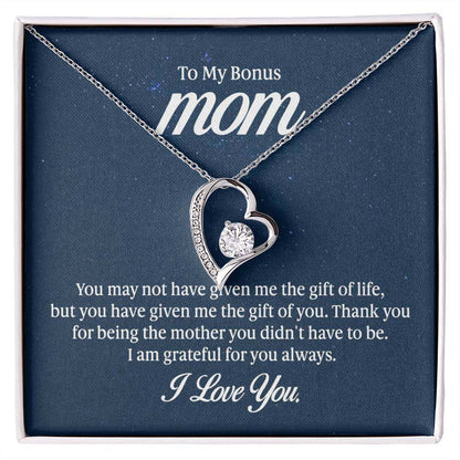 Forever Love Necklace for Bonus Mom with CZ crystal and heart pendant.