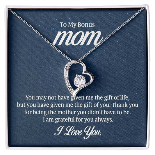 Forever Love Necklace for Bonus Mom with CZ crystal and heart pendant.