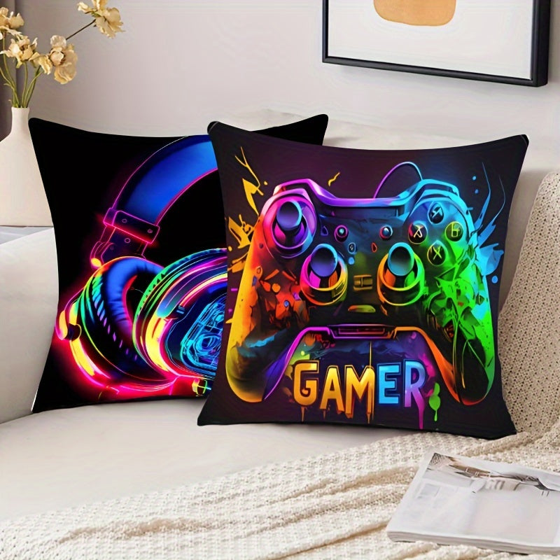 2pcs Soft & Cozy Gamer Headphone Design Plush Pillow Covers - 17.7"x17.7" Machine Washable, Hypoallergenic, and Gentle on Skin Home Decor for Living Room and Bedroom - Inserts Not Included