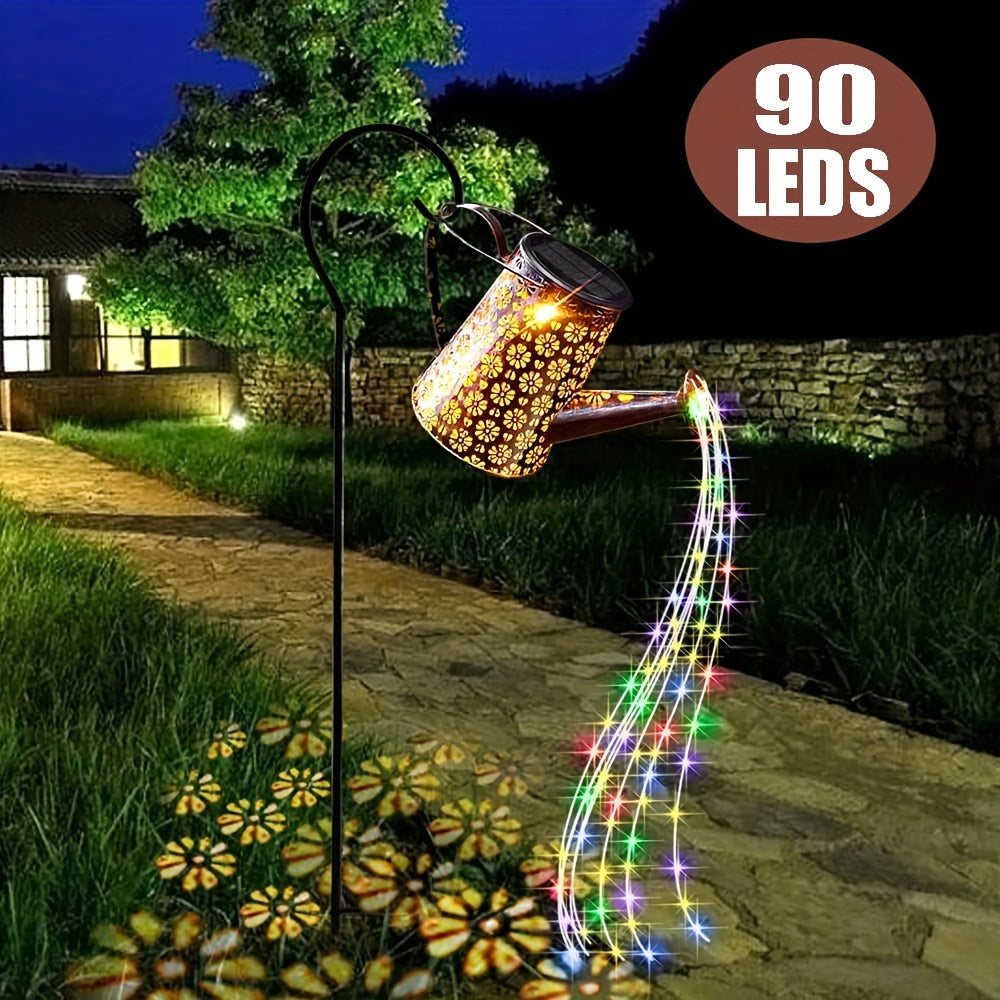 Solar Watering-Can Cascading White & Coloured String Fairy Lights