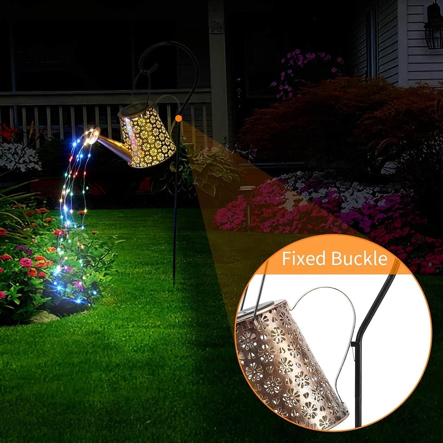 Solar Watering-Can Cascading White & Coloured String Fairy Lights