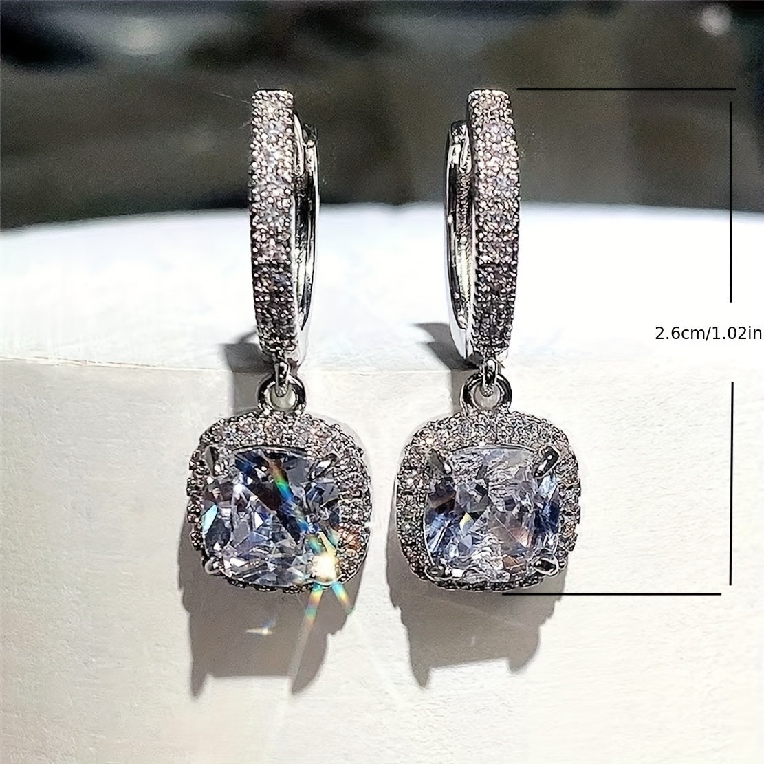Luxury Square Shaped Dangle Earrings - Full Shiny Zircon Inlaid, Cute Banquet Ear Ornaments with Elegant Design, Hypoallergenic and Nickel-Free, Perfect for Formal Occasions and Everyday Wear