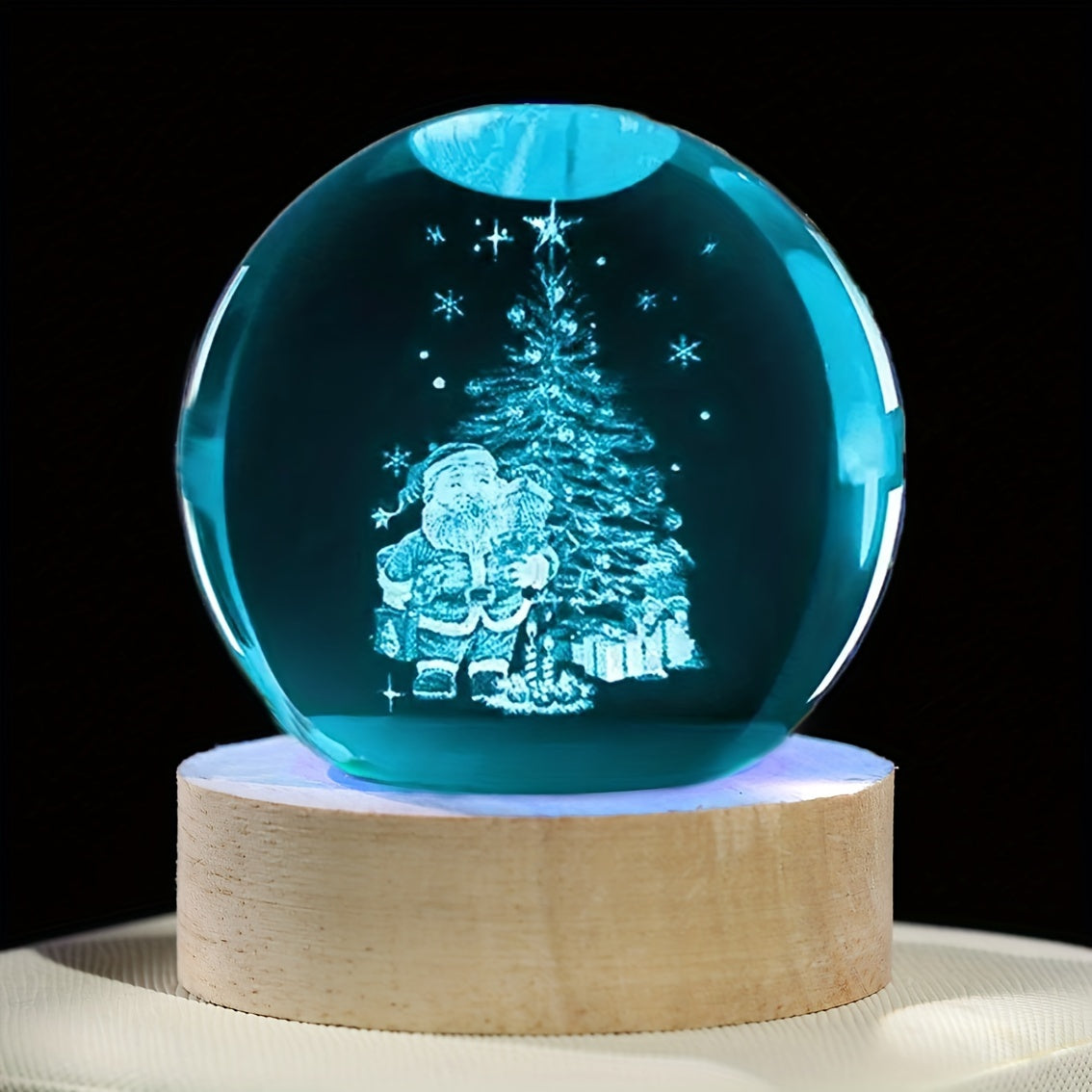 3D Engraved Crystal Glass Ball with Santa & Reindeer Design - USB-Powered Colorful Christmas Night Light, Perfect for Holiday Decor, Warm Ambiance Lighting, Ideal Gift for Friends and Loved Ones, Includes Solid Wood Base, Mul