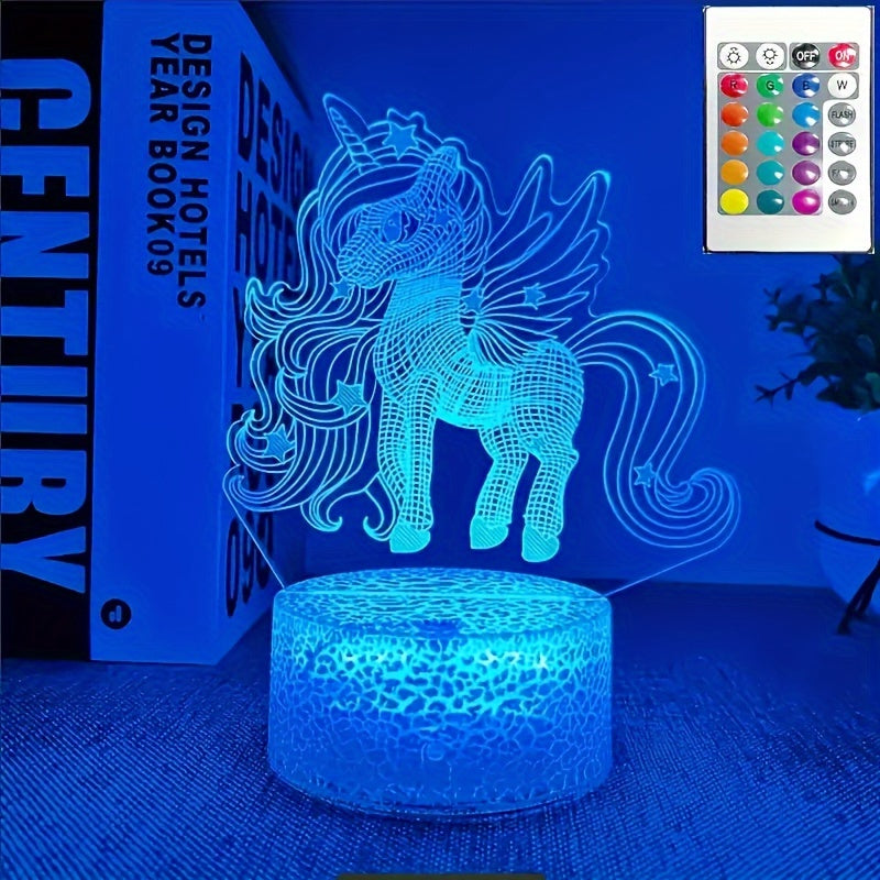 1pc Unicorn Night Light, 3D Illusion Lamp Unicorn Lights For Room, 16 Colors & Flashing Modes With Remote Control Opreated Dimmable Christmas Birthday Gifts