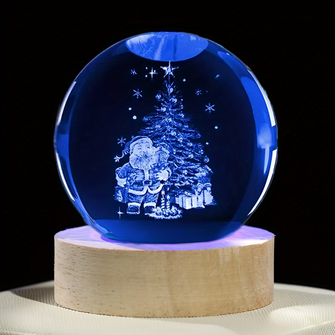 3D Engraved Crystal Glass Ball with Santa & Reindeer Design - USB-Powered Colorful Christmas Night Light, Perfect for Holiday Decor, Warm Ambiance Lighting, Ideal Gift for Friends and Loved Ones, Includes Solid Wood Base, Mul