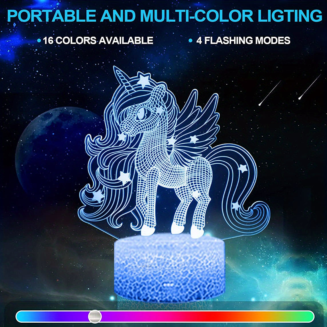 1pc Unicorn Night Light, 3D Illusion Lamp Unicorn Lights For Room, 16 Colors & Flashing Modes With Remote Control Opreated Dimmable Christmas Birthday Gifts