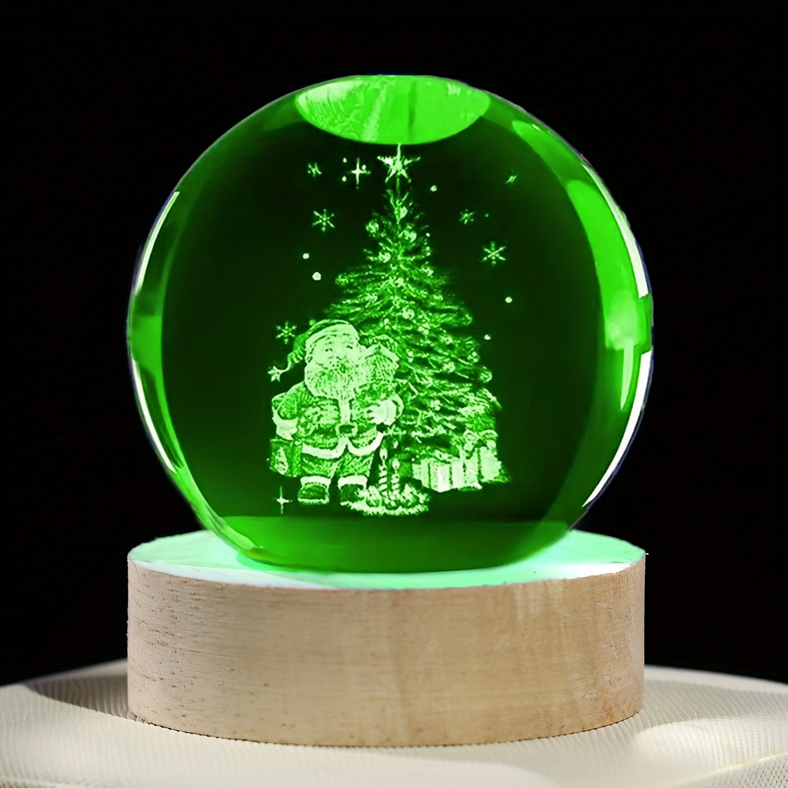 3D Engraved Crystal Glass Ball with Santa & Reindeer Design - USB-Powered Colorful Christmas Night Light, Perfect for Holiday Decor, Warm Ambiance Lighting, Ideal Gift for Friends and Loved Ones, Includes Solid Wood Base, Mul