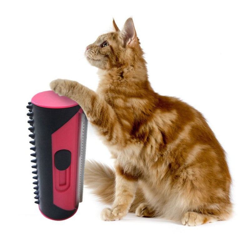 Cat interacting with Fur-Sweep Pet Hair Remover Brush.