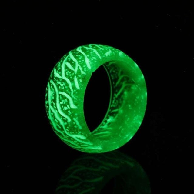 Luminous  Love Glow Ring in green, statement accessory made of non-toxic translucent resin.