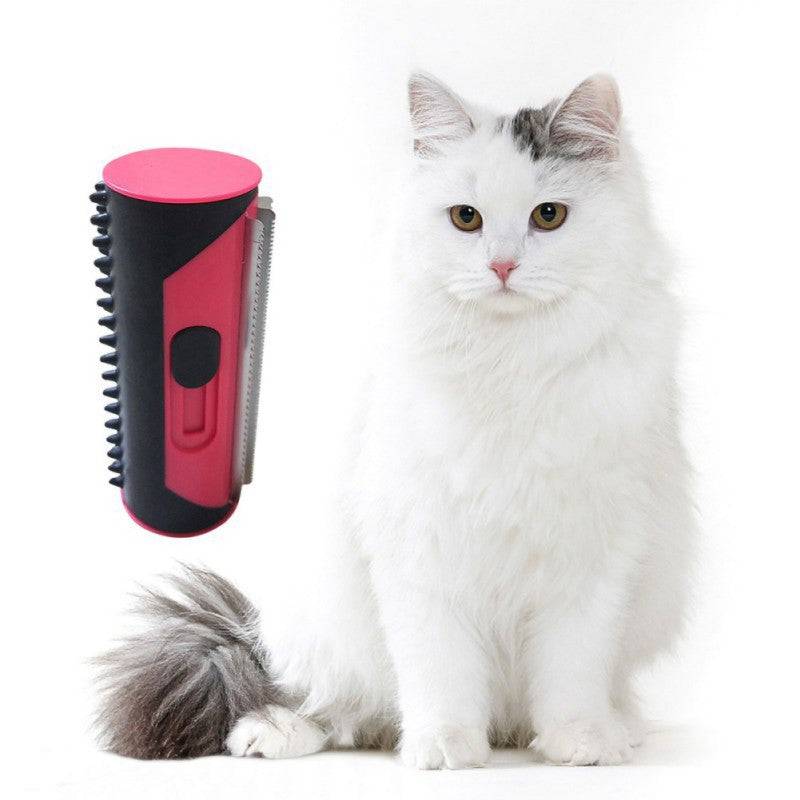 Pet Hair Remover Brush - FurSweep next to a fluffy white cat.