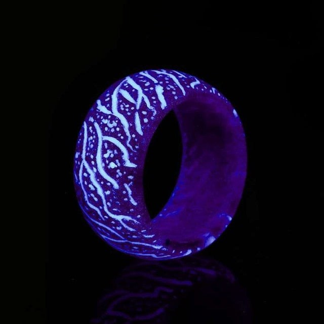 Luminous Love Glow Ring with luminous design in vibrant blue, made of non-toxic translucent resin.