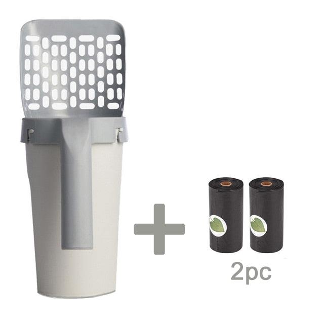 Cat Litter Shovel with self-cleaning design and garbage bag rolls.